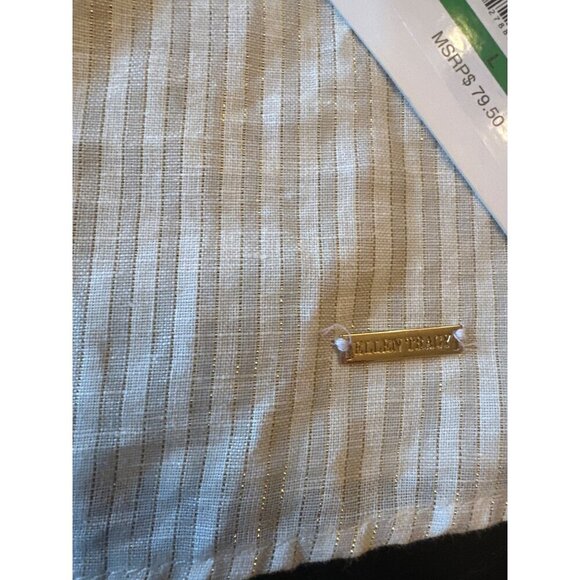 Ellen Tracy Womens Gold Stripe Linen Blend 3/4 Sleeve Top US L - Picture 4 of 5